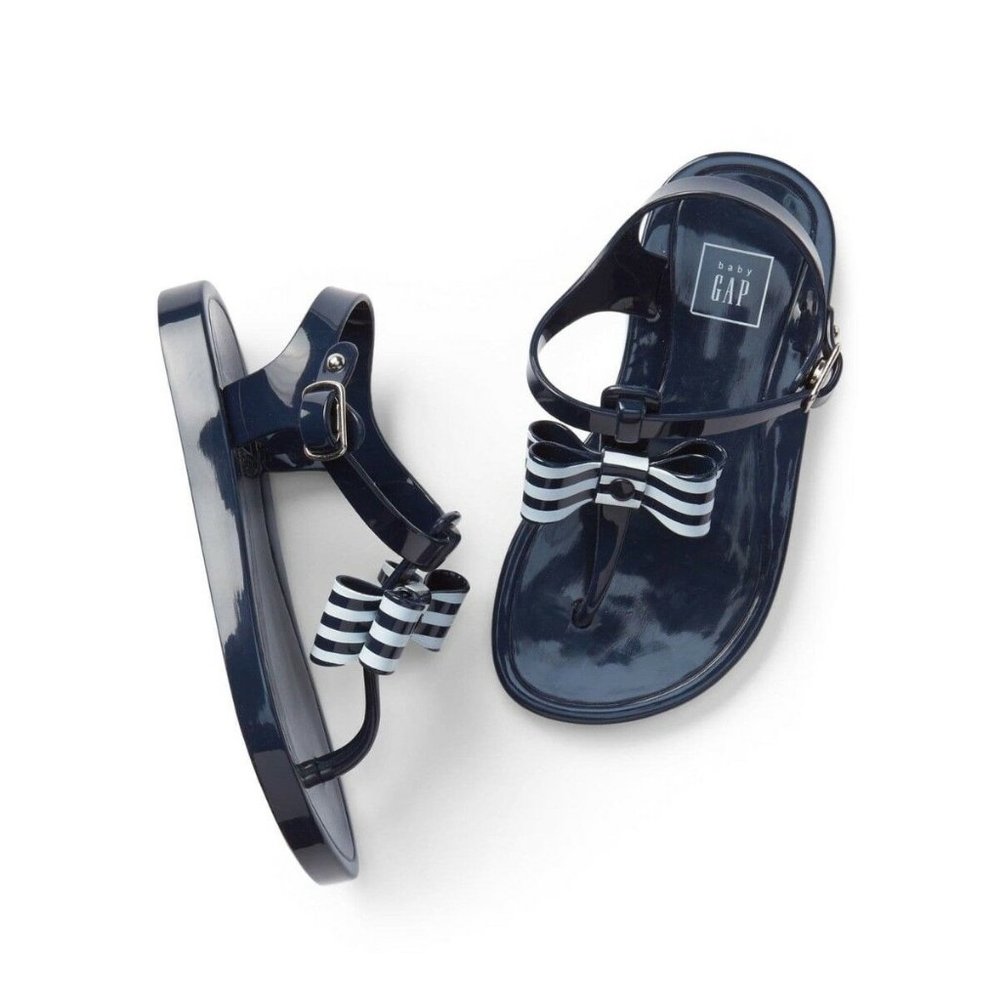 Baby Gap Toddler Girl Size 7 Navy Blue/ White Bow Jelly Sandals NEW IN BOX